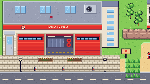 Caserne de sapeurs-pompiers en pixel art